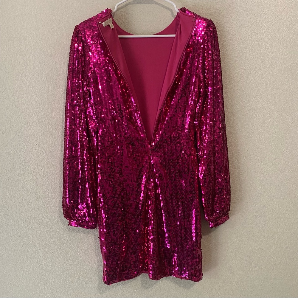 Flying Tomato Set The Tone Sequin Mini Dress Small Pink Long Sleeve Party Glam - Picture 5 of 11